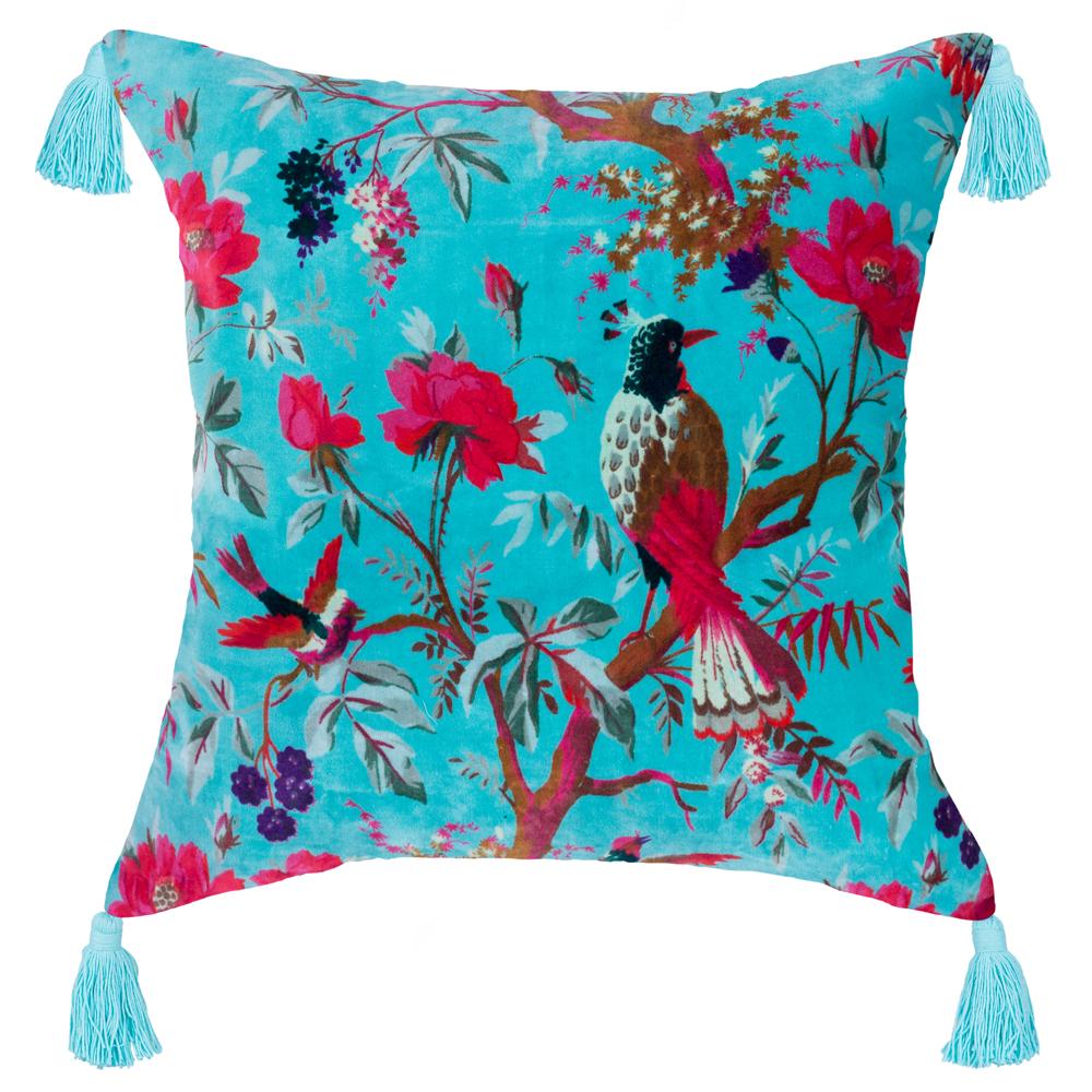Cushion Aqua Velvet Bird of Paradise 55 x 55 cm