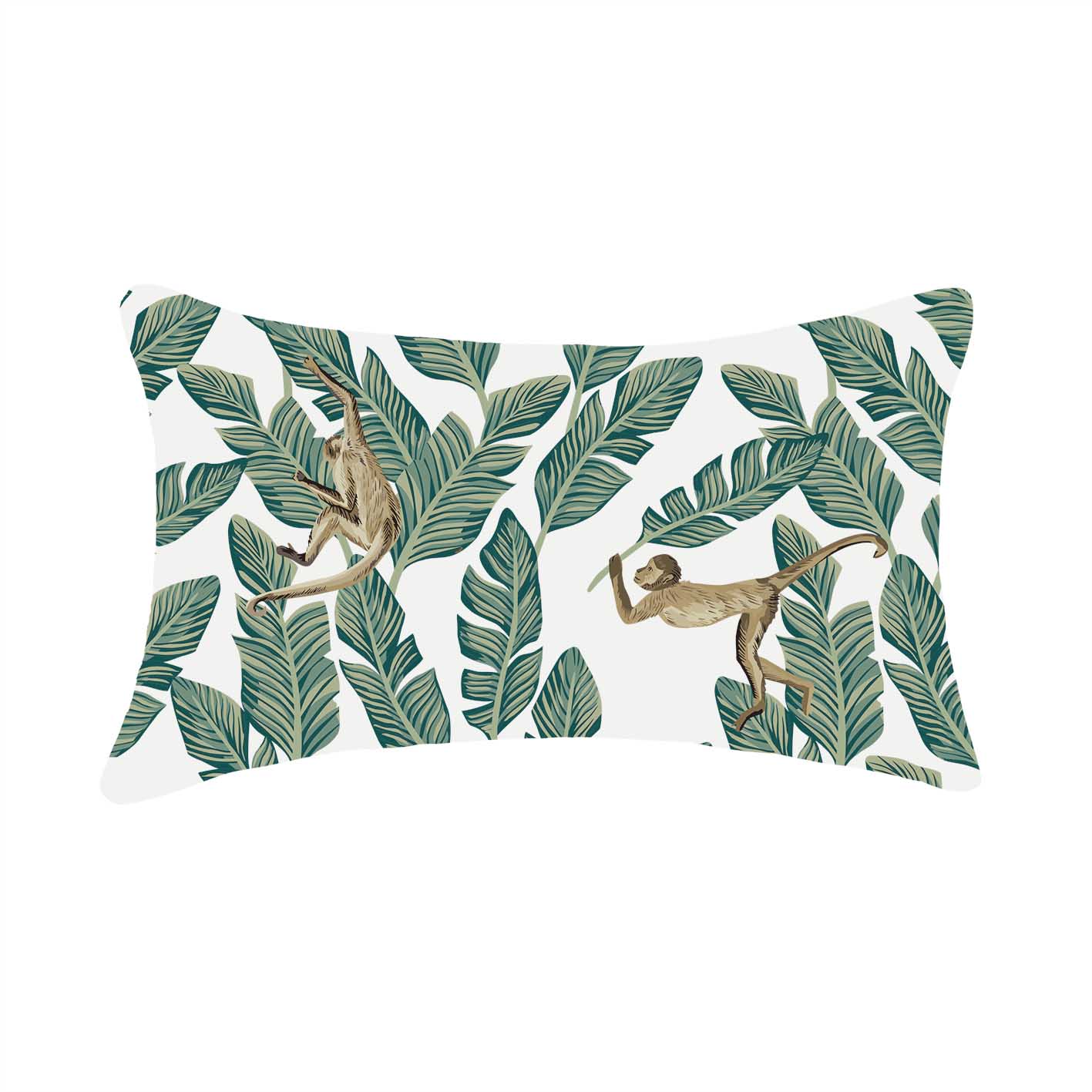 Cushion Green Olive Banana Leaf & Monkey