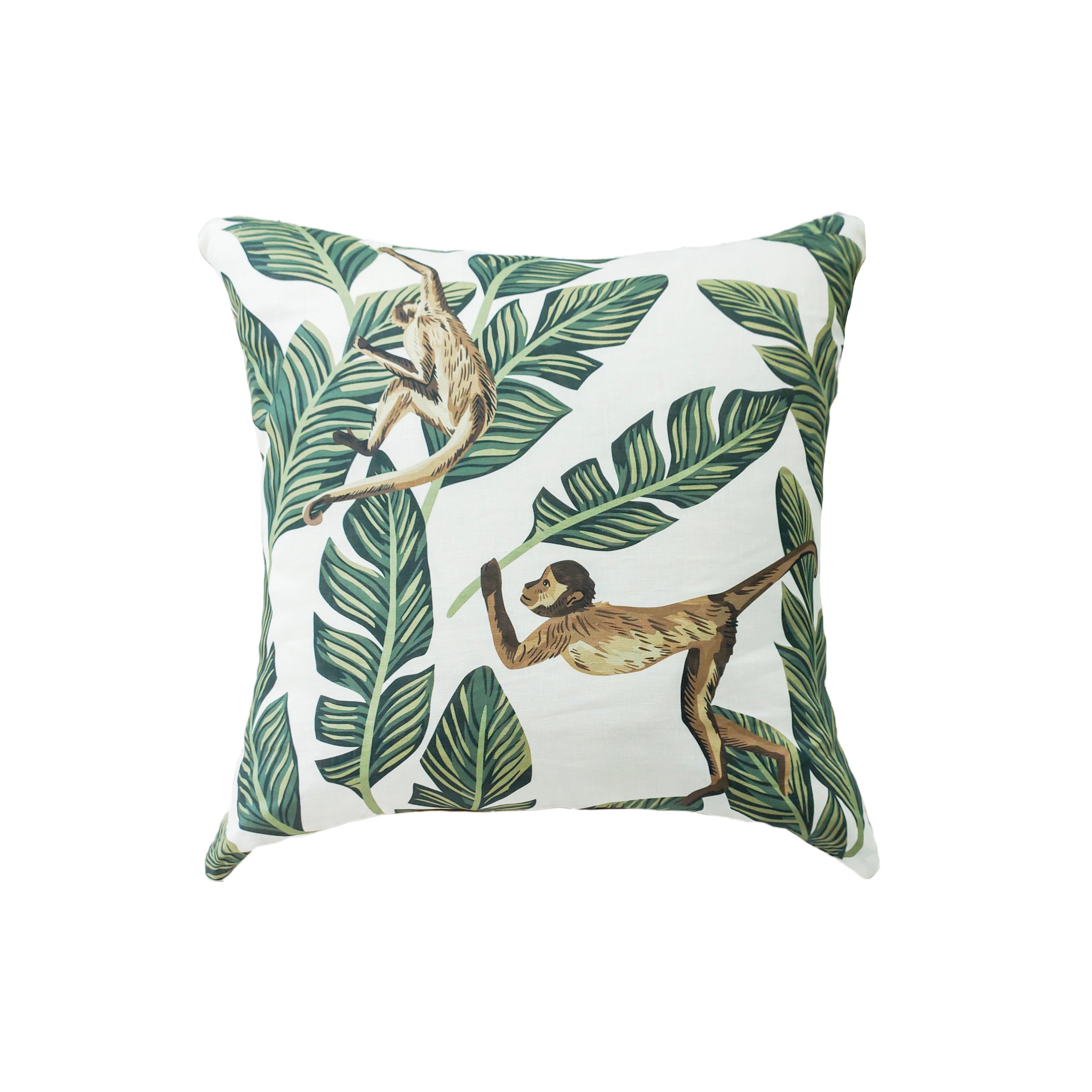 Cushion Green Olive Banana Leaf & Monkey