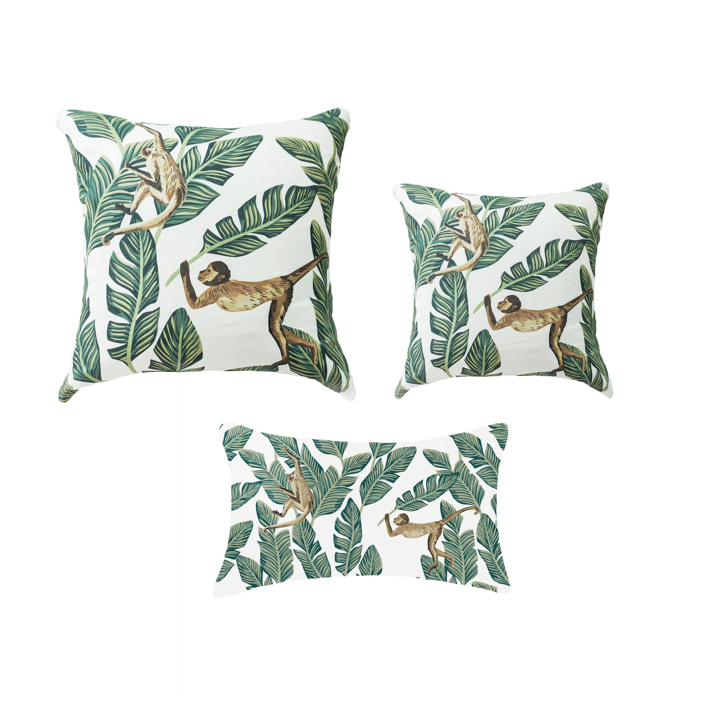 Cushion Green Olive Banana Leaf & Monkey