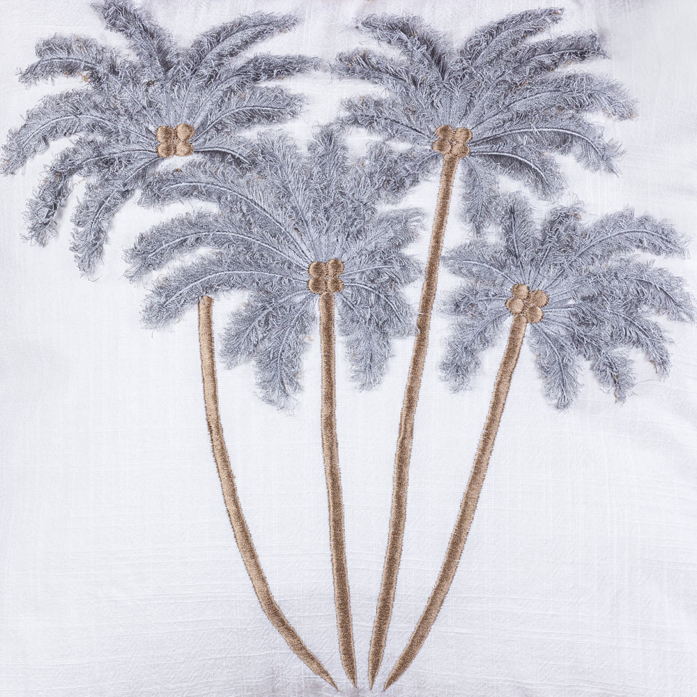 Cushion Grey On White Linen Bali Palms - 45 x 45 cm