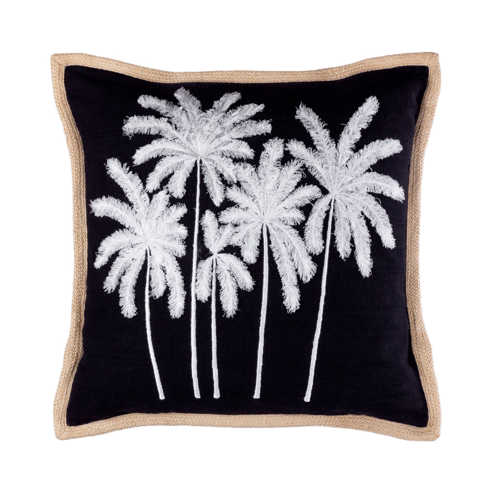 Cushion White On Black Kai Palm Trees - 45 x 45 cm