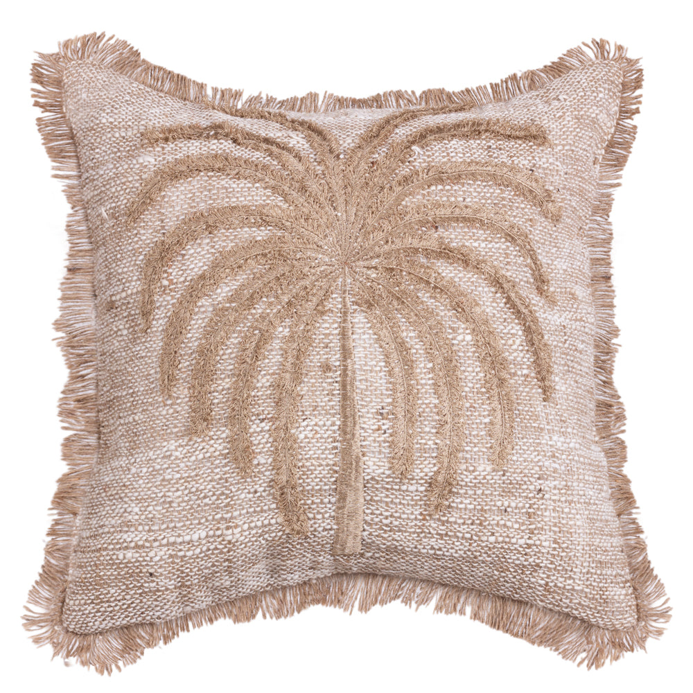 Cushion Natural Tropical Brown Palm with Fringe