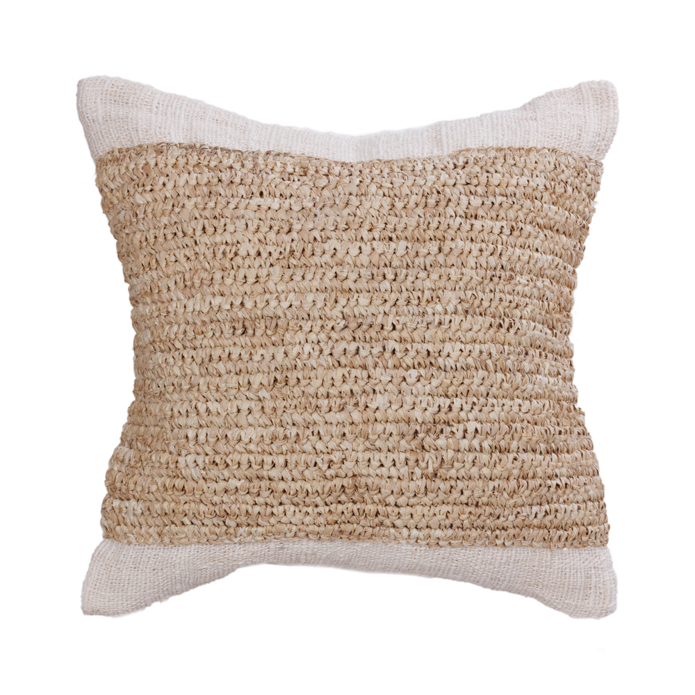 Cushion Brown Raffia Woven On Natural Raw Cotton - 45 x 45 cm