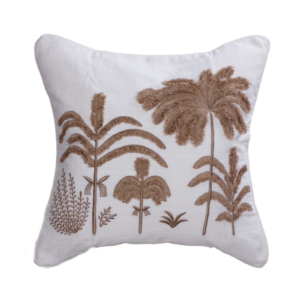 Cushion Brown Palm Forrest on White Linen - 45 x 45 cm