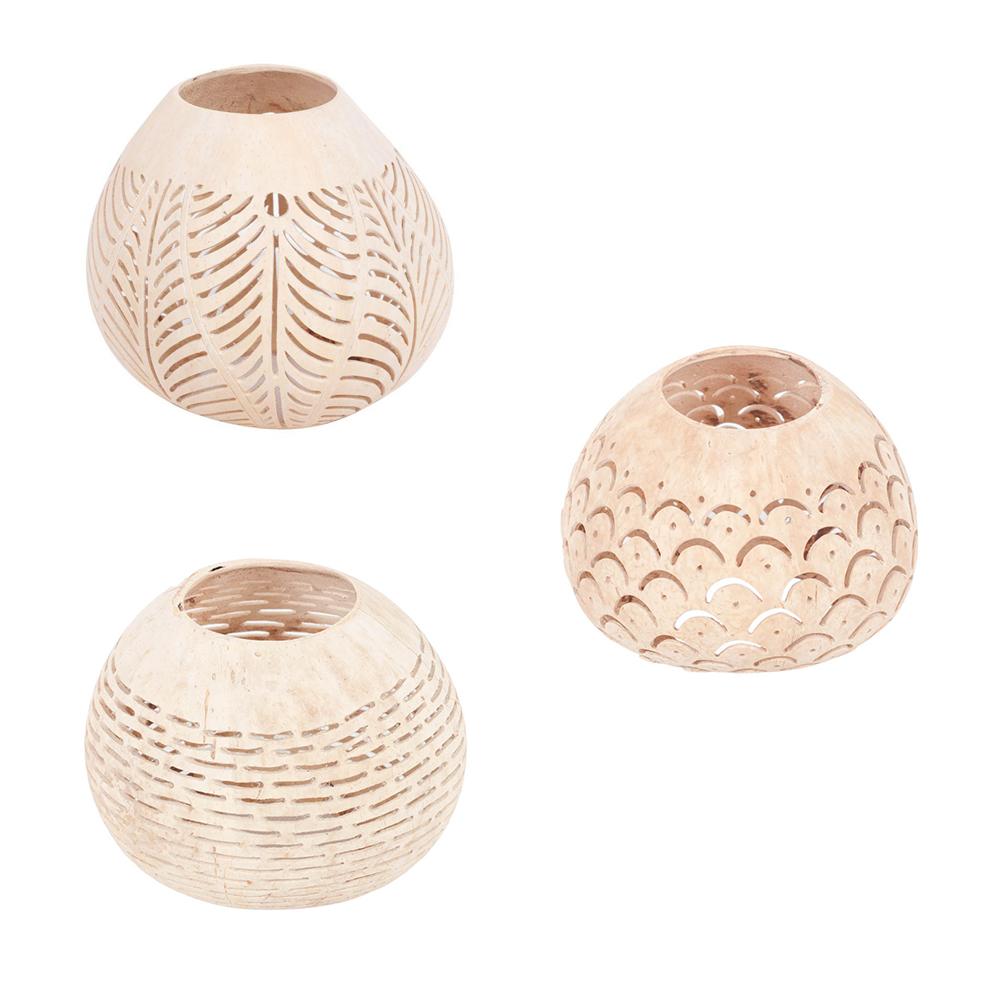 Candle Holder Coconut Carved