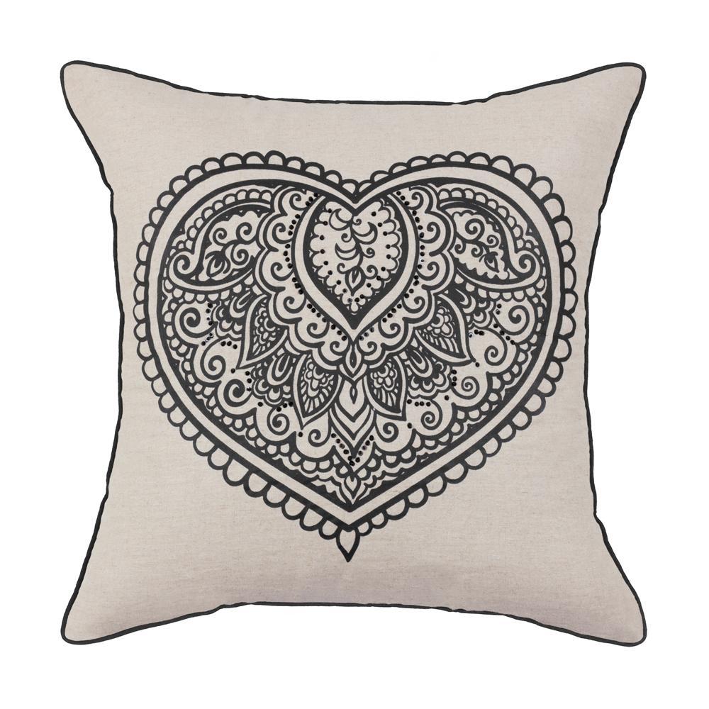 Cushion Black Mehendi Heart - 55 x 55 cm
