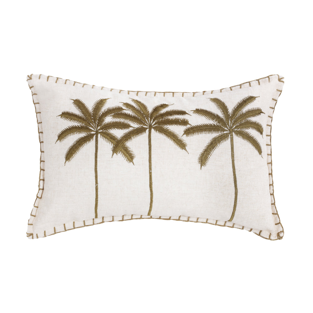 Cushion Green Olive Lillian Palm Tree Linen