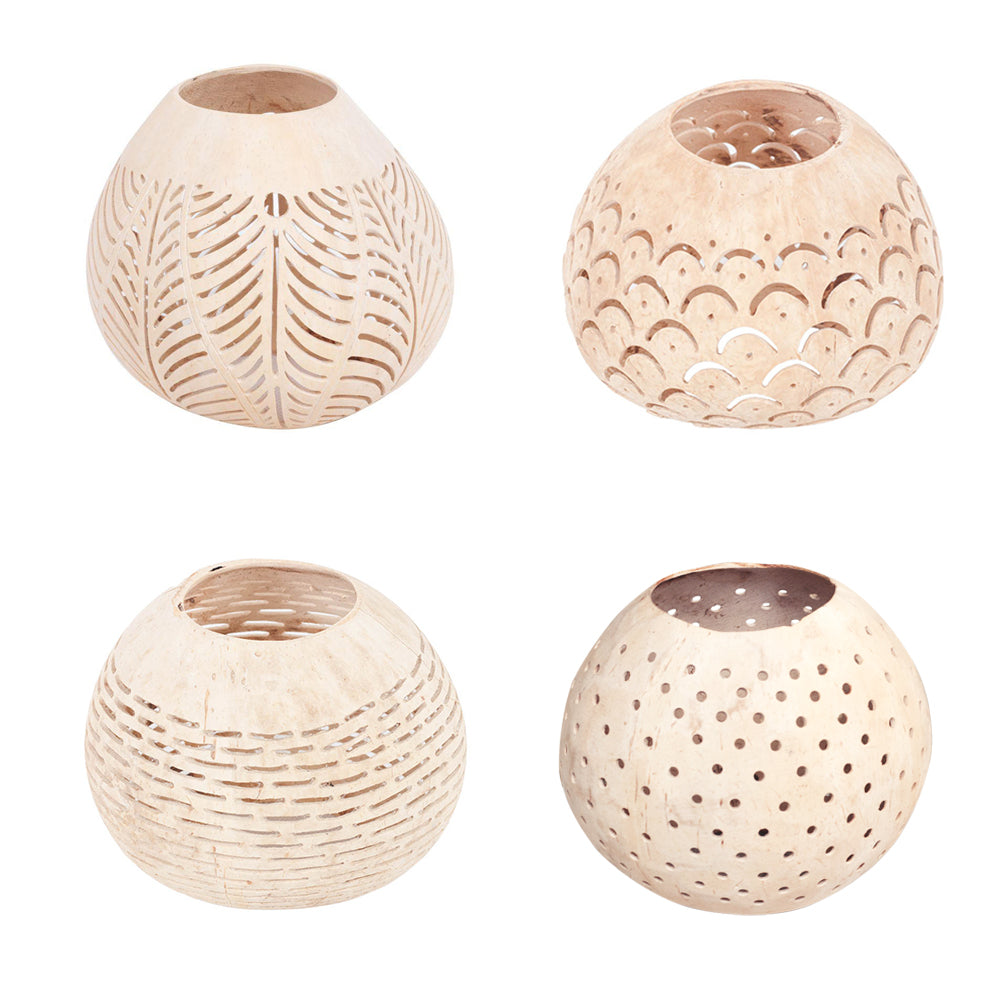 Candle Holder Coconut Carved