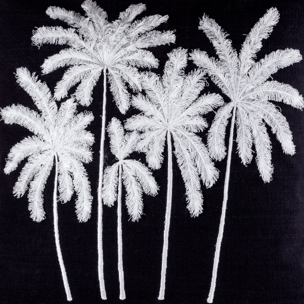 Cushion White On Black Kai Palm Trees - 45 x 45 cm