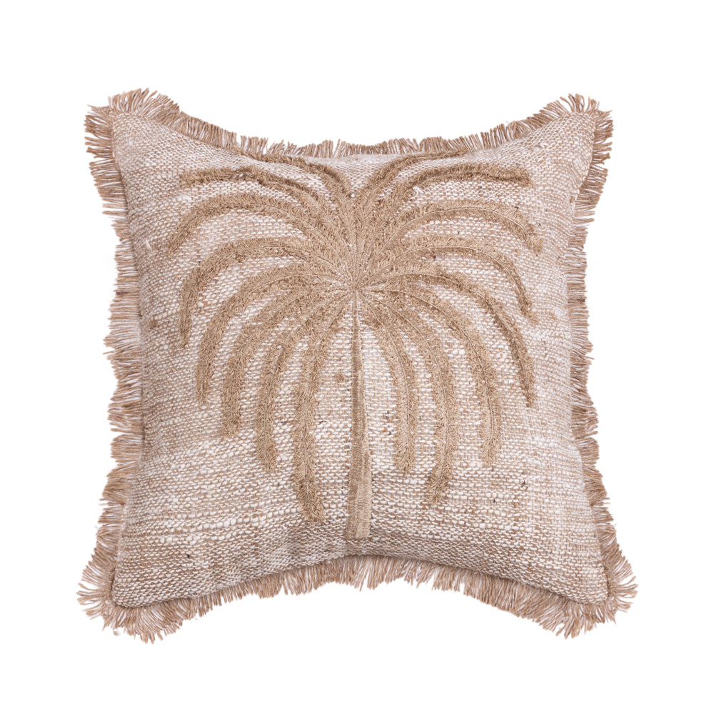 Cushion Natural Tropical Brown Palm with Fringe