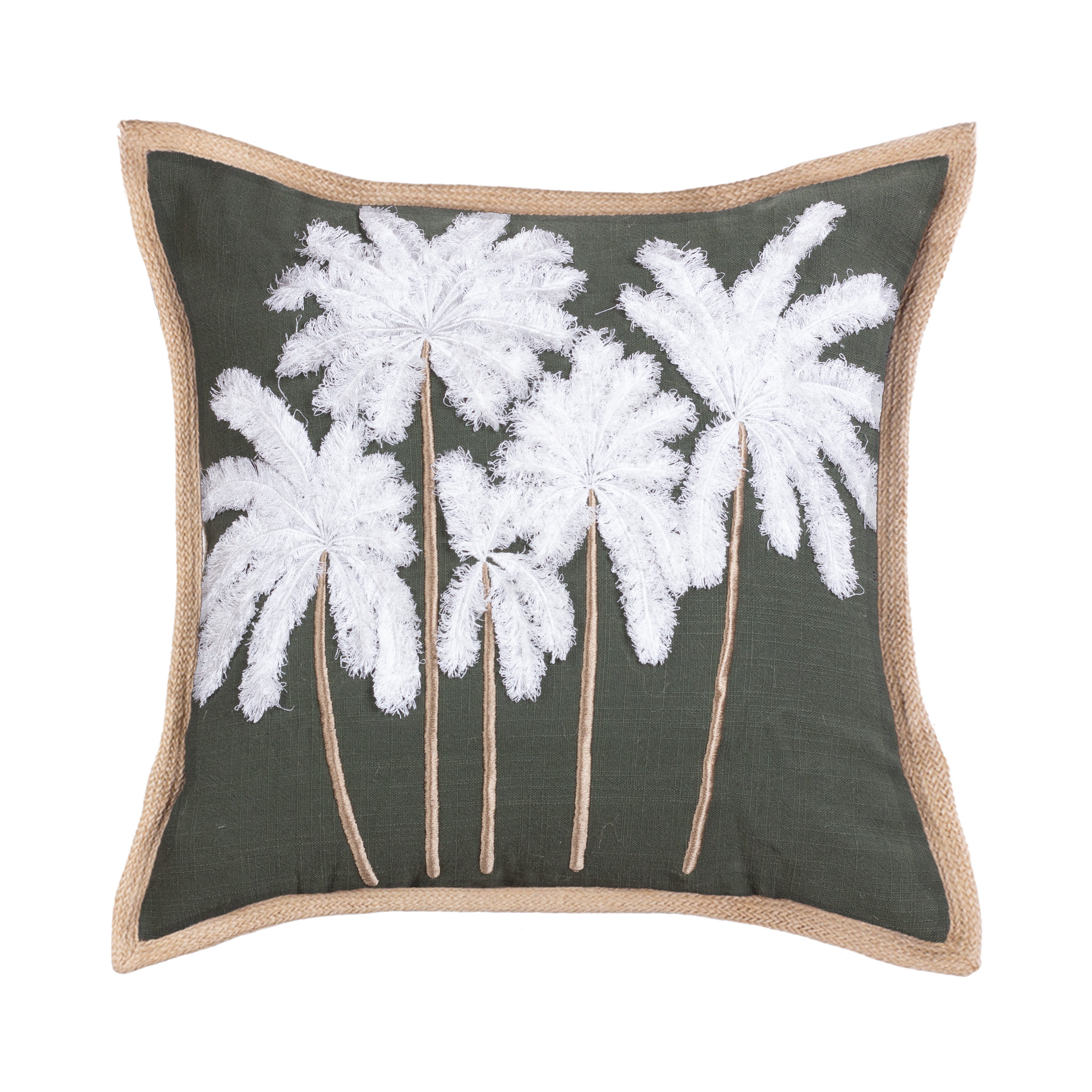 White On Green Linen Bali Palms