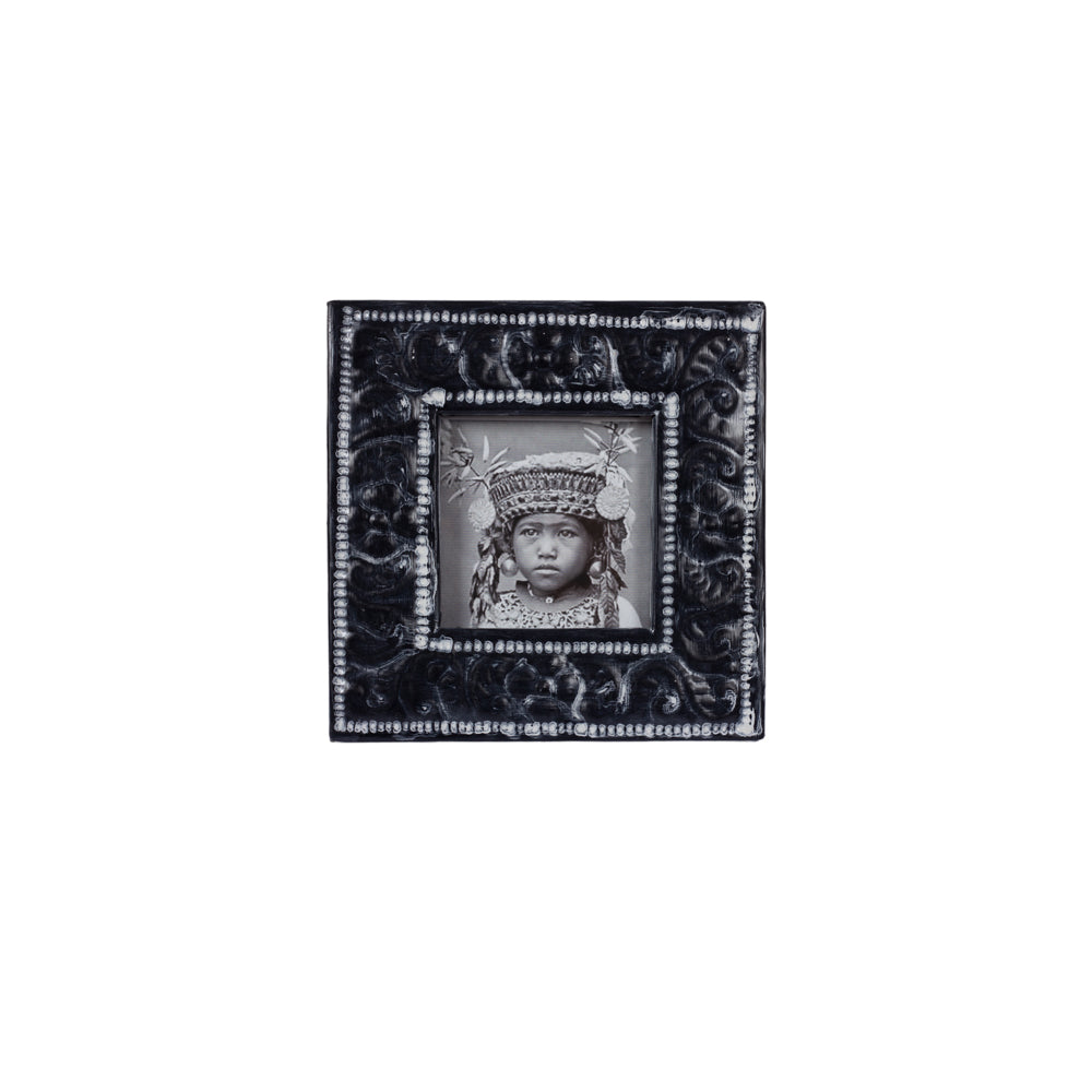 Photo Frame Embossed Bali Flower Black Wash