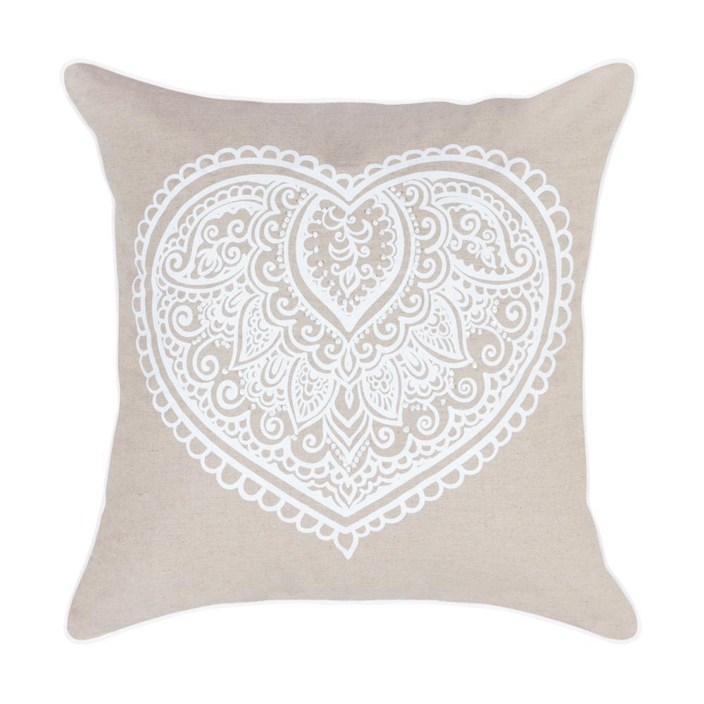 Cushion White Mehendi Heart - 55 x 55 cm